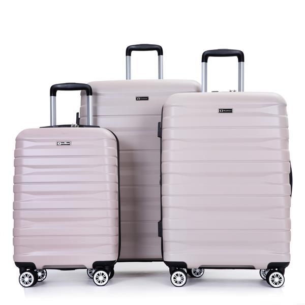 3 Piece Luggage Sets PC Lightweight & Durable Expandable Suitcase with Two Hooks, Double Spinner Wheels, TSA Lock, (21/25/29) Sand