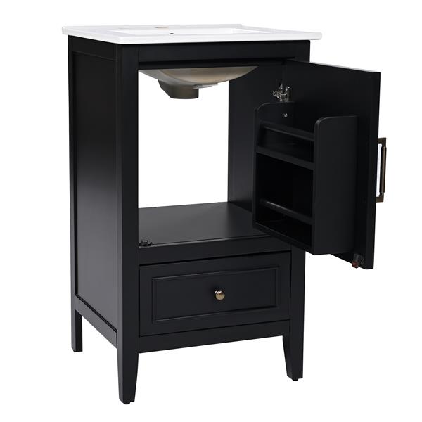 20" Bathroom Vanity with Sink, Bathroom Cabinet with Two Doors, Door Shelf Storage and Adiustable Foot Pads, A Drawer, Black