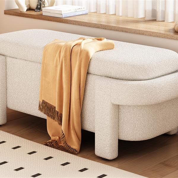 Modern Storage Ottoman Bench, Large Storage Space for the Living Room, Entryway and Bedroom,White Fluffy ( 48''x21.5''x17'' )