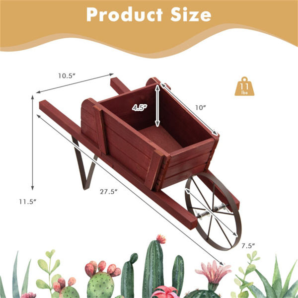 2 In 1 Wheelbarrow Planter，Wooden Wagon Planter with 9 Magnetic Accessories for Garden Yard