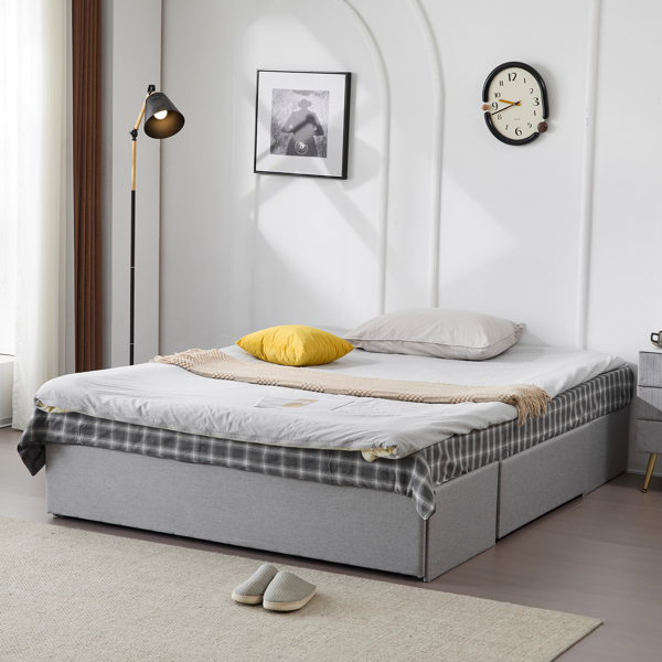 Queen Bed Frame with 3 Large Drawers, Fabric Upholstered Platform Bed, Wooden Slat Support, No Box Spring Needed, Easy Assembly, Light Grey