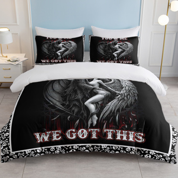 3pcs Soft and Comfortable Death and Angel Print Duvet Cover Set for Bedroom and Guest Room - Includes 1 Duvet Cover and 2 Pillowcases (Core Not Included) Full Size