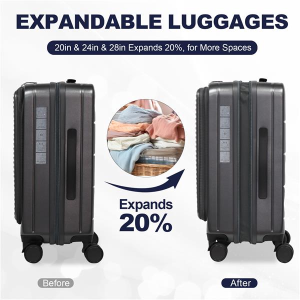 Luggage,with front opening,TSA approved lock,hardshell suitcase,Black