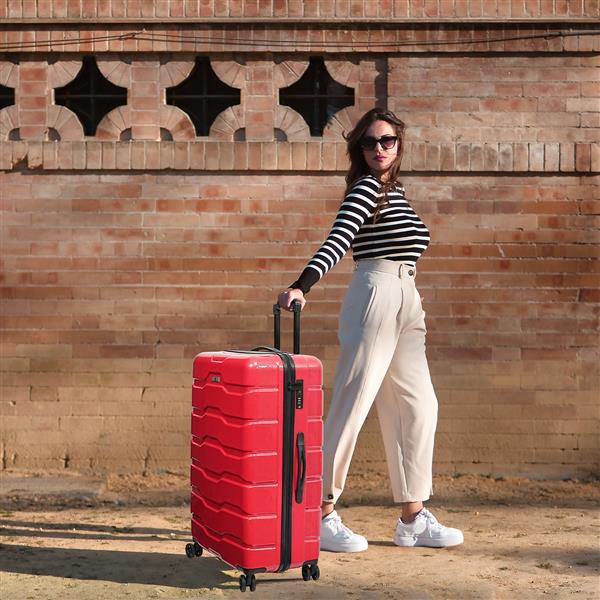 Luggage Sets ABS+PC Hardshell 3pcs Clearance Luggage Hardside Lightweight Durable Suitcase sets Spinner Wheels Suitcase with TSA Lock (20/24/28),Red