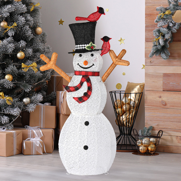 Lighted Snowman Christmas Yard Decorations, Pre-lit Snowman and Birds with 170 LED White Lights and Stakes for Xmas Outdoor Holiday Indoor Decor Lighted Holiday Displays