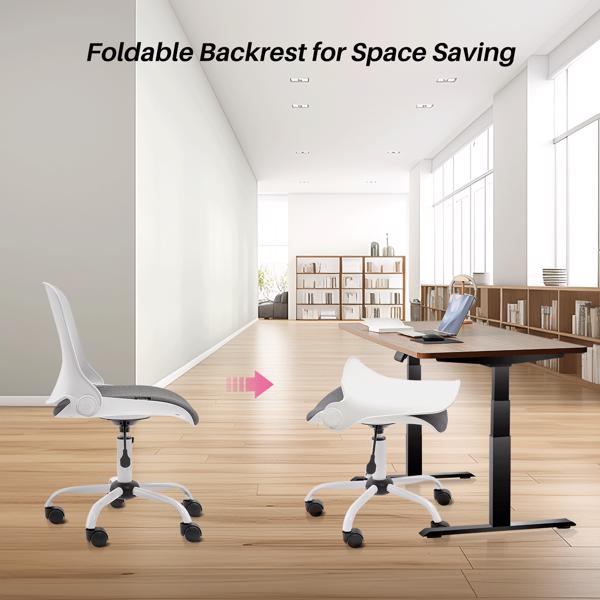 Kleiner Schreibtischstuhl, Bürostuhl ohne Armlehnen, Ergonomischer Bürostuhl mit überkreuzten Beinen,für kleine Räume, Height Adjustable Folding Office Chair for Home Office