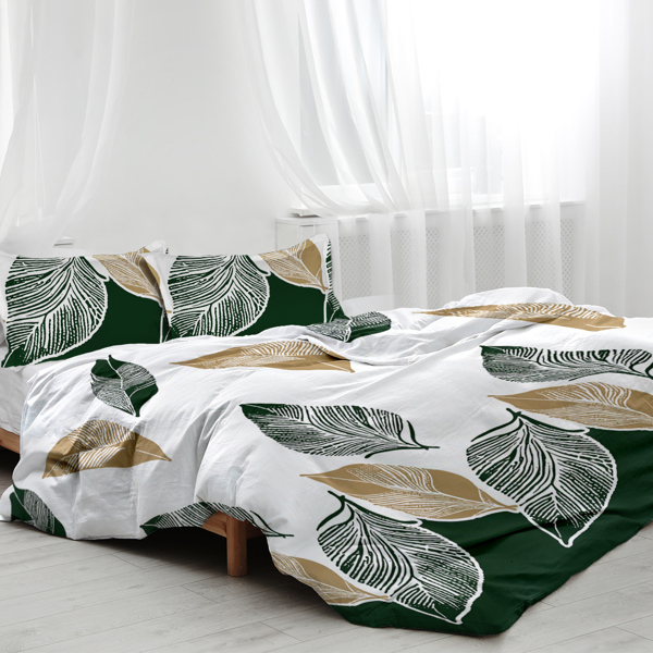 3 Pieces Green Gold Tropical Duvet Cover Set Botanical Palm Leaves Pattern Microfiber Lightweight Hawaiian Plant Bedding Set With 2 Pilowcases King Size