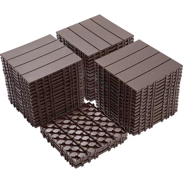 Plastic Interlocking Deck Tiles, 11.8"x11.8"(Pack of 44), Patio Flooring Outdoor Waterproof All Weather Use for Garden Poolside Front/Back Yard, Light Coffee Color