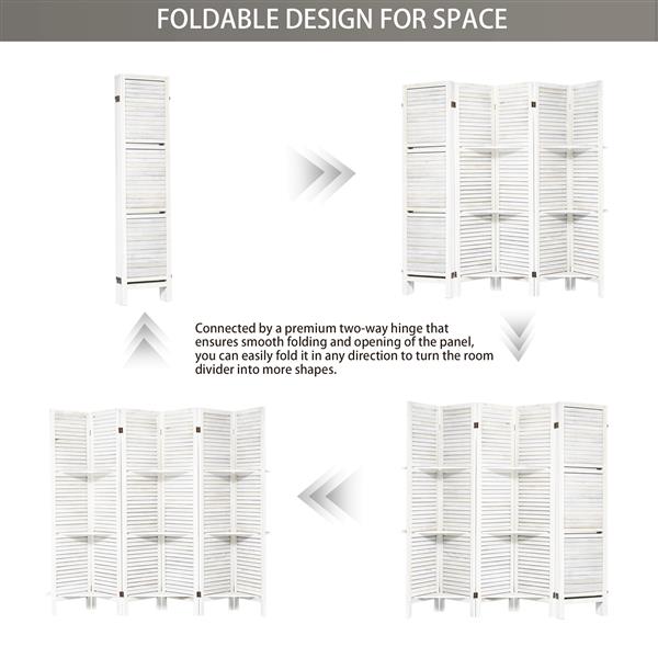 Room Divider with Shelves, 6 Panel Room Dividers and Folding Privacy Screens, Partition Room Divider Temporary Wall, Freestanding Room Divider for Home Office Studio Apartment (White)