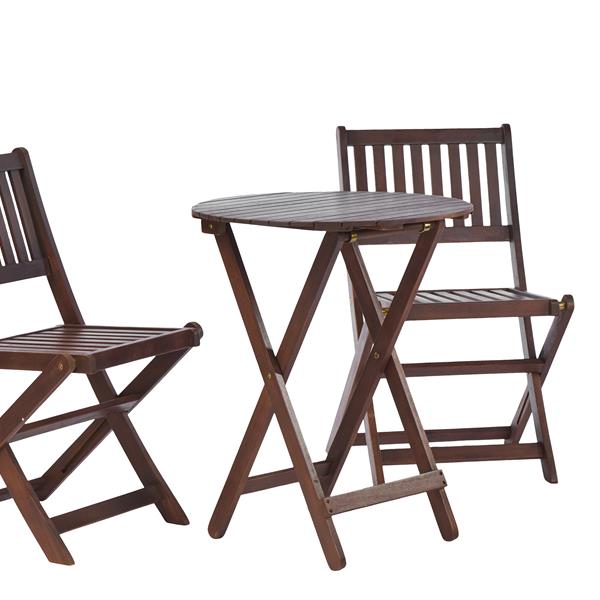 3-Piece Acacia Wood Bistro Set, Wooden Folding Patio Furniture for Garden Backyard Balcony Porch w/ 1 Coffee Table and 2 Foldable Chairs, Natural Stained