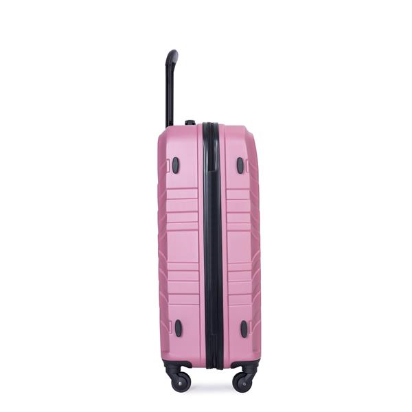 3 Piece Luggage Sets ABS Lightweight Suitcase with Two Hooks, Spinner Wheels, TSA Lock, (20/24/28), Pink