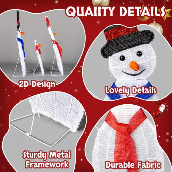 Lighted Snowman Christmas Yard Decorations, Set of 3 Pre-lit 2D Snowman Family with 80 LED White Lights and Stakes for Xmas Outdoor Holiday Indoor Decor Lighted Holiday Displays