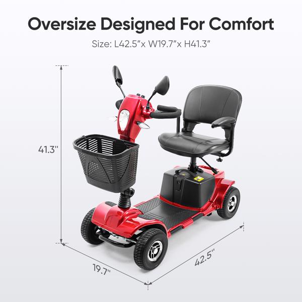 4 Wheel Mobility Scooters, Upgrade Electric Power Mobile Scooter for Seniors Adult with Lights Collapsible and Compact Duty Travel w/Basket Extended Battery