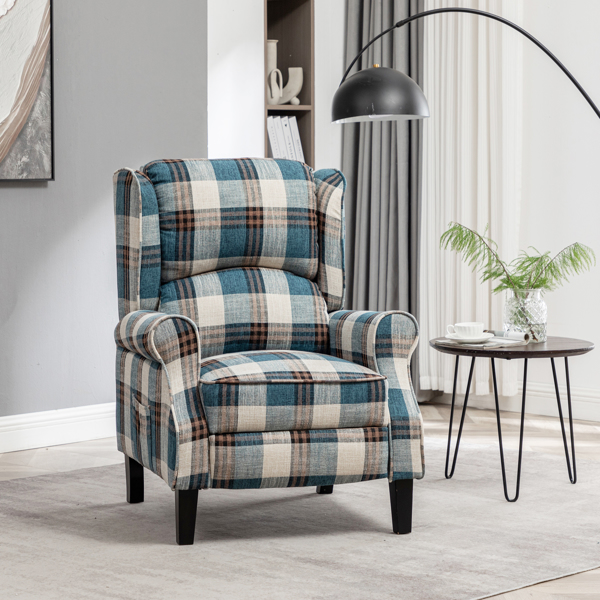 Vintage Armchair Sofa Comfortable Upholstered leisure chair / Recliner Chair for Living Room, Blue Check