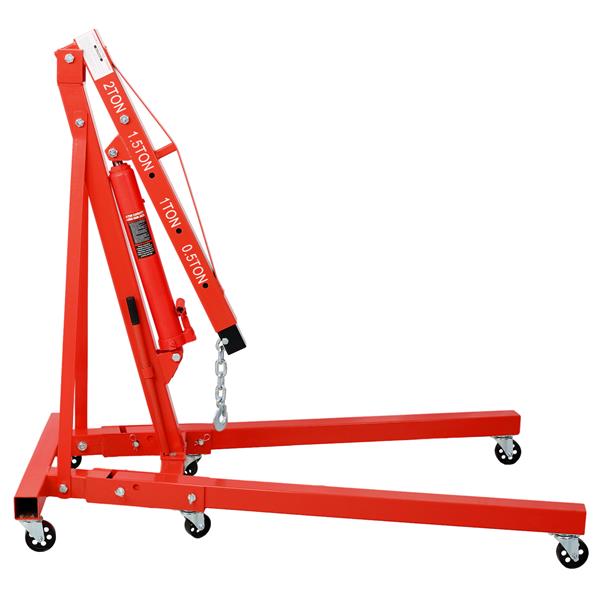 2 Ton Folding Engine Hoist Cherry Picker Shop Crane Hoist Lift, Heavy Duty Steel with 6 Iron Caster Wheels (red)