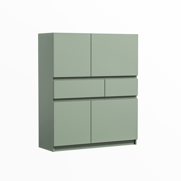 Green wooden storage cabinet with 4 doors and 2 drawers 