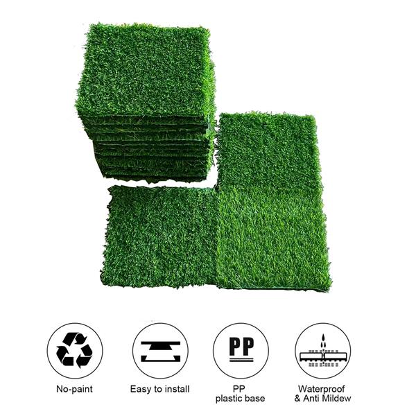 Artificial Grass Turf Tiles Interlocking Set of 35pcs, Fake Grass Tiles Self-draining for Pet Indoor/Outdoor Flooring Decor, 12x12in Grass Green