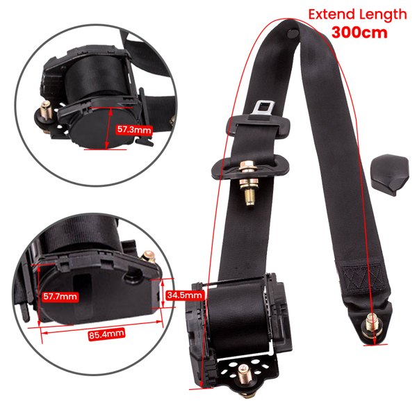 	2Pcs Universal Retractable 3 Point Seat Belt Car Vehicle Safety Belt Harness Set