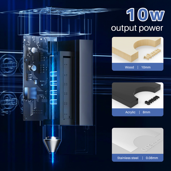 Lasergraviermaschine, Ausgangsleistung, Laserschneidemaschine, Gravieren von Holz und Metall, maximale Arbeitsgröße, Laserschneider und Graviermaschine (10 W)