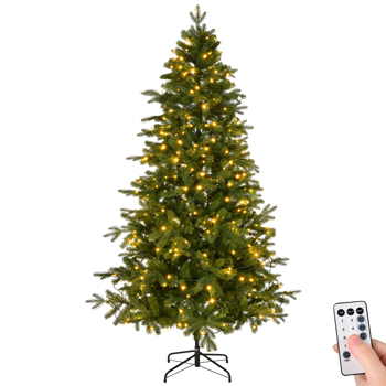 7 FT Pre-lit Artificial Christmas Tree, Holiday Xmas Tree with 400 Warm White Lights, 950 Branch Tips and Study Metal Base, for Holiday Party Store Office Home, Green