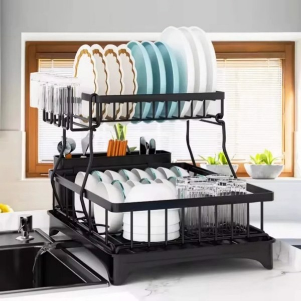 Dish Racks for Kitchen Counter, Stainless Steel Kitchen Dish Drying Rack with Drainboard, Detachable Dish Drainers with Utensil Holders