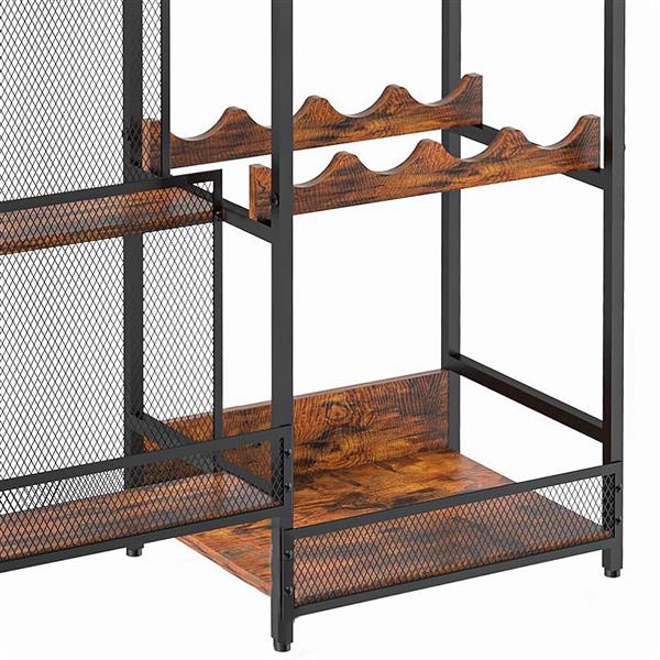 Versatile Liquor Stand for Home Bar, Wine Rack Freestanding Floor, Mini Bar Table for Liquor Whiskey Wine, 3-Tier Trapezoidal Liquor Bottle Display Shelf with Glass Holder and Fences