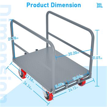 Steel Panel Truck, Heavy Duty Drywall Cart Lumber Cart Platform Truck Flat Cart, 2000lbs, 6\\" Swivel Brake Casters, with 1Front and 2 Side Handrails (35\\" x 23\\")