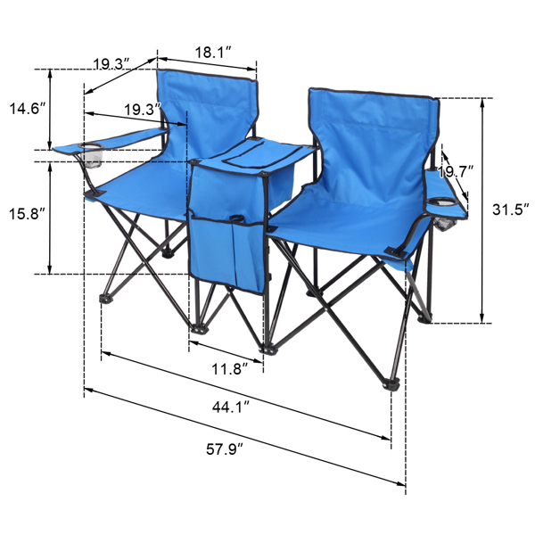 Portable Outdoor 2-Seat Folding Chair with Removable Sun Umbrella Blue