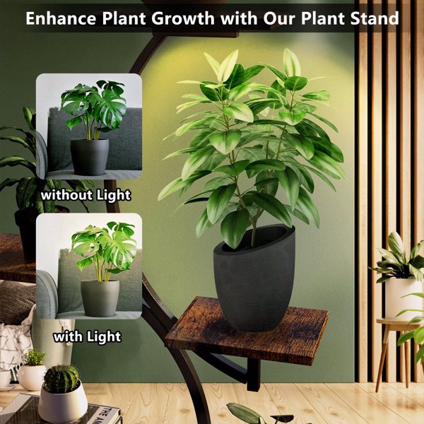 8 Tiered Plant Stand Indoor With Grow Lights S-shaped Lighted Plant Shelf 61.42in Plant Tower with 4 Lockable Wheels for Living Room Patio