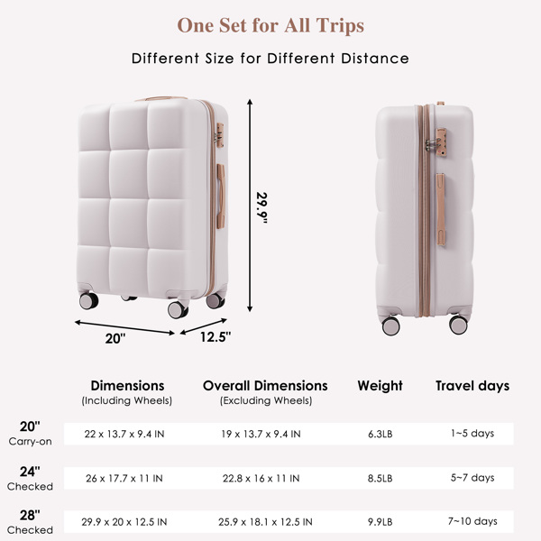 Luggage Sets 4 Piece, 20-inch with USB Port, Expandable ABS Durable Suitcase with Travel Bag,  Cup Holder, ABS Hard Shell Luggage with Spinner Wheels, light grey