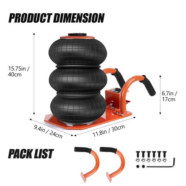 Air Jack, 3 Ton/6600 lbs Triple Bag Air Jack, Air Bag Jack Lift Up to 15.75 Inch, 3-5S Fast Lifting Air Bag Jack for Cars