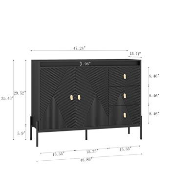 Buffets & Sideboards, Fluted Sideboard Cabinet, 2 Door 3 Drawer Design, with Led Lights,Black Sideboard - Elegant Cabinet Ideal for Dining Room and Kitchen Storage,Black