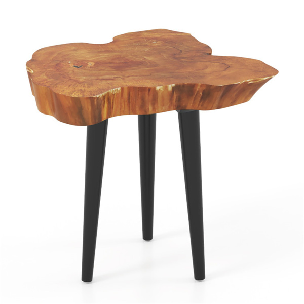 Brown Irregular Solid Teak Wood End Table