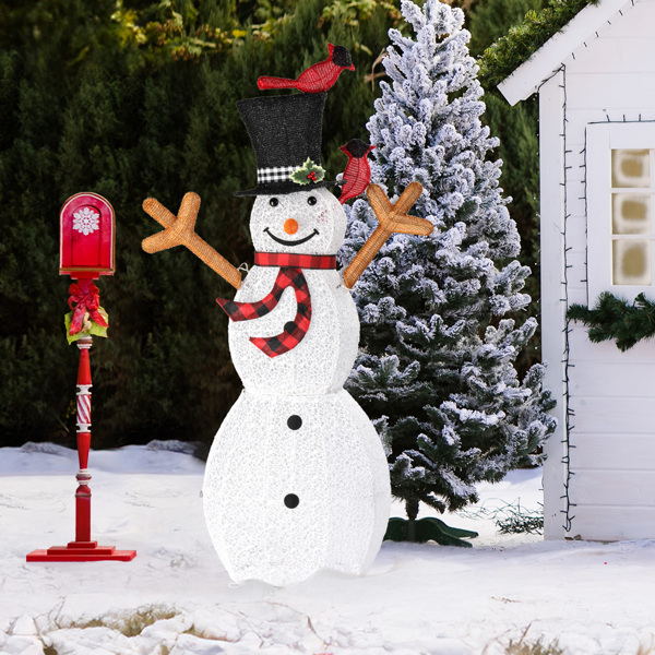 Lighted Snowman Christmas Yard Decorations, Pre-lit Snowman and Birds with 170 LED White Lights and Stakes for Xmas Outdoor Holiday Indoor Decor Lighted Holiday Displays