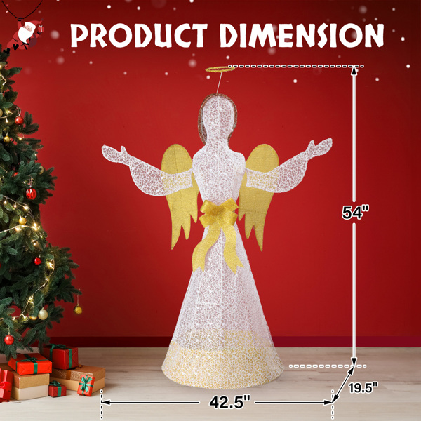 4.5FT Lighted Christmas Angel Outdoor Decoration, Weather Proof Angel with Wings Christmas Ornament Home Decor Pre-lit 200 LED White Lights with Stakes