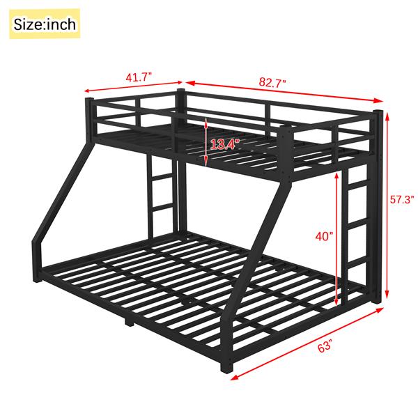 Metal Twin XL over Queen Bunk Bed for Teens and Adults,Space-Saving/Noise Reduced/No Box Spring Needed, Black