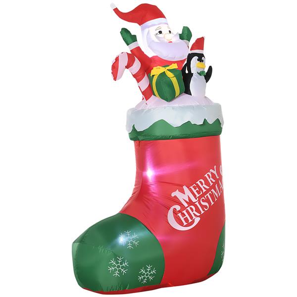 5ft Christmas Inflatables Outdoor Decorations Santa and Penguin Standing in Sock with Candy Cane Gift Box, Blow-Up LED Yard Christmas Decor for Lawn Garden Party