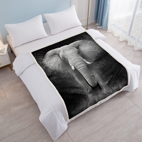 3D Elephant Printed Sherpa Fleece Blanket for Couch Sofa Bed Soft Cozy Fuzzy Black Galaxy Elephant Gifts for Women Adults 130X150cm