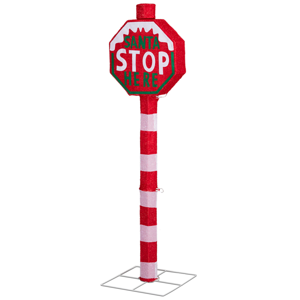 Lighted STOP Sign Christmas Yard Decorations, Pre-lit Road Sign SANTA STOP HERE with 70 LED White Lights and Stakes for Xmas Outdoor Holiday Indoor Decor Lighted Holiday Displays