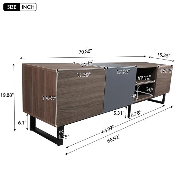 Modern TV with 3 Cabinets& Open Shelves, Color-matching Media Console Table for TVs up to 80'', Entertainment Center with Drop Down Door for Living Room, Bedroom, Home Theatre