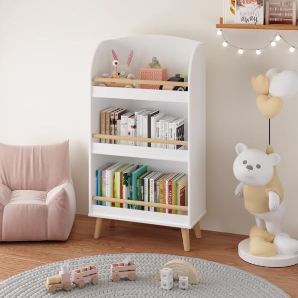 Kids Bookshelf, 3-Tier Bookcase, Book Organizer, toy Storage Cabinet Organizer, White 