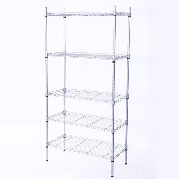 XM-304B Rectangle Carbon Steel Metal Assembly 5-Shelf Storage Rack Silver Gray