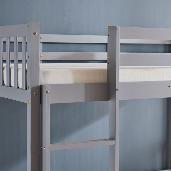 Full Size Bunk Bed with Trundle Bed, with Ladder and Safety Rails Pinewood Bunk Bed Gray