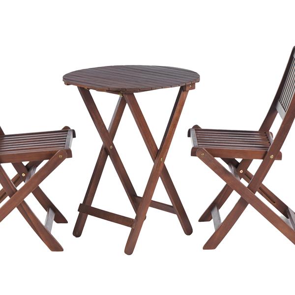 3-Piece Acacia Wood Bistro Set, Wooden Folding Patio Furniture for Garden Backyard Balcony Porch w/ 1 Coffee Table and 2 Foldable Chairs, Natural Stained