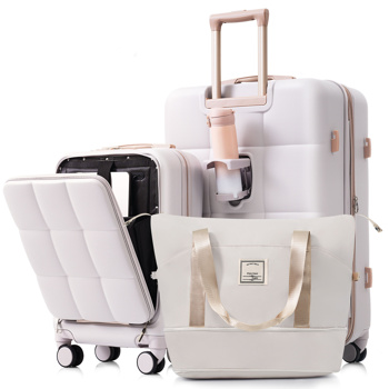 3-Piece Luggage Set with 20\\" Front-Opening Carry-On, 28\\" Expandable Suitcase, and Expandable Travel Bag, light grey