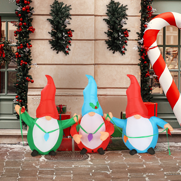 6.6 FT Lighted Christmas Inflatable Decoration, Inflatable Three Christmas Gnomes Elves, Funny Blow Up Yard Decorations with Built-in LED Lights for Holiday Party Front Yard Lawn Garden Decor