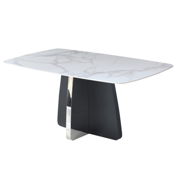 Modern Dining Table for 6, White Dining Table Sintered Stone Dining Table Top with stainless steel base, 63 inch Modern Luxury White Rectangular Dining Table (Table Only)- LTL Item