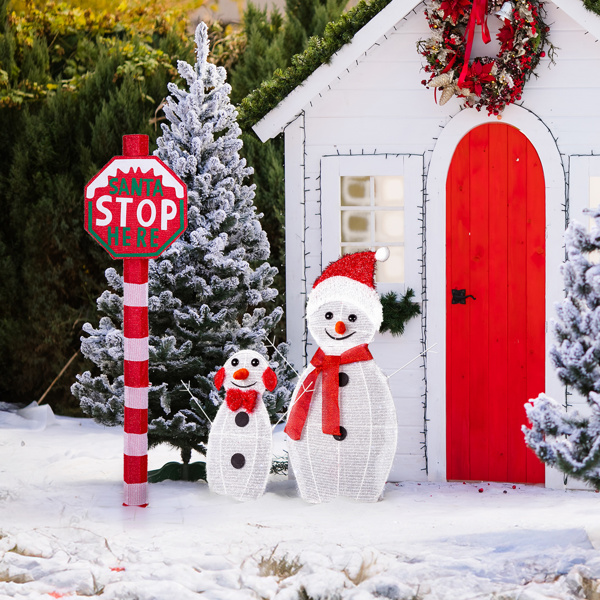Lighted STOP Sign Christmas Yard Decorations, Pre-lit Road Sign SANTA STOP HERE with 70 LED White Lights and Stakes for Xmas Outdoor Holiday Indoor Decor Lighted Holiday Displays