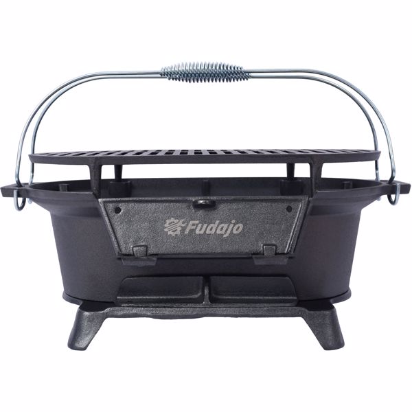 Oval Cast Iron Grill Outdoor, Portable Charcoal Grill and Tabletop Cast Iron Skillet - 100% Cast Iron, Enameled, Durable, Small Charcoal Grill, Camping Stove, Hibachi Grill 