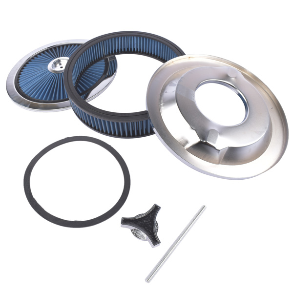 14" x 3" Round Blue Air Cleaner Kit Super Flow Washable with Chrome Lid for Chevrolet